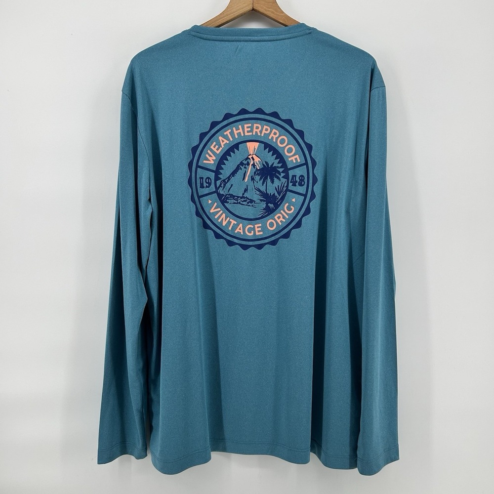 Weatherproof‎ Vintage Performance Shirt Mens 2XL Blue Long Sleeve Tee Graphic